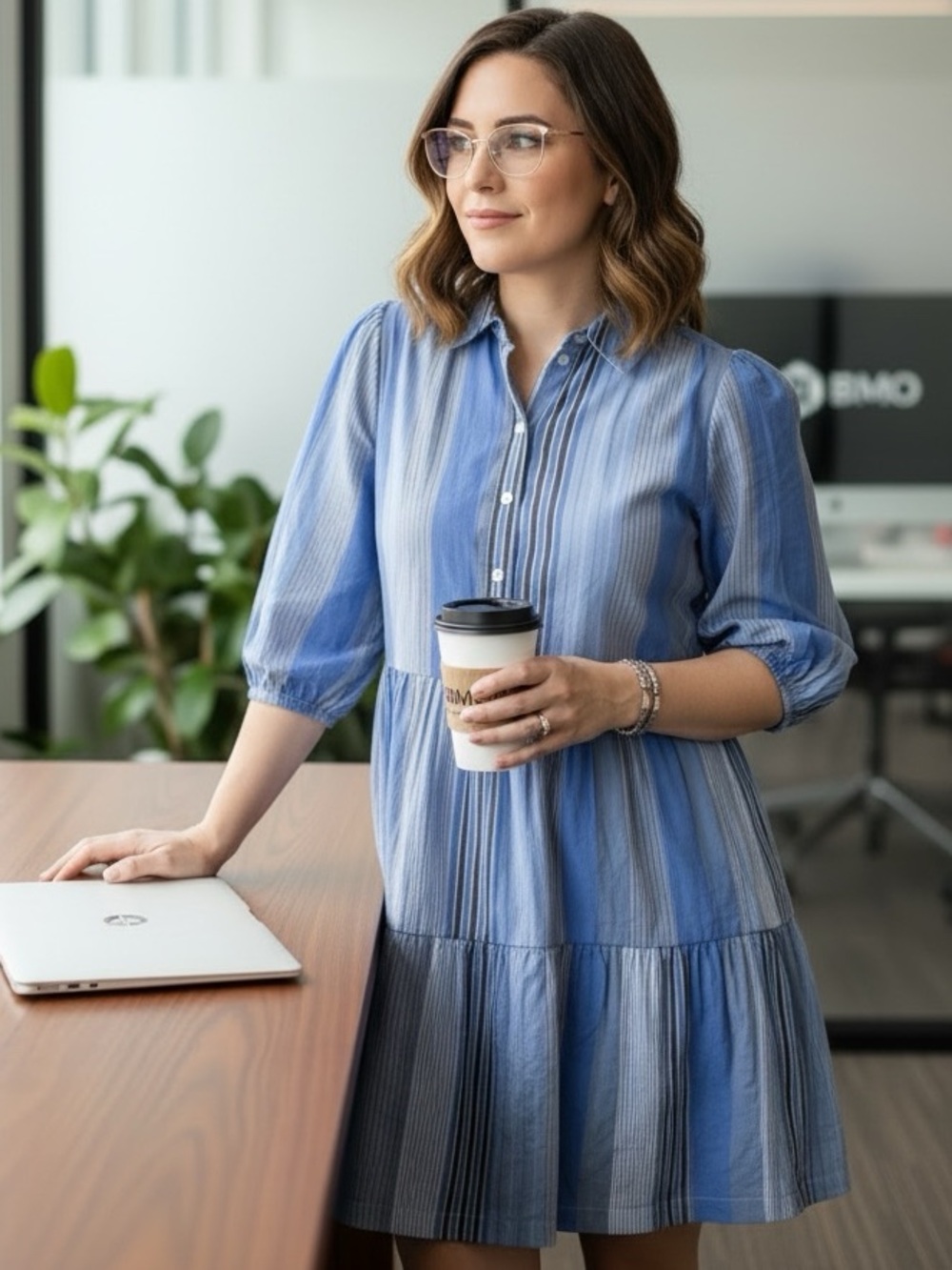 👛 (ANY 2/$35) GAP Unlined Blue-White Striped Tiered Shirt Dress (VIDEO)